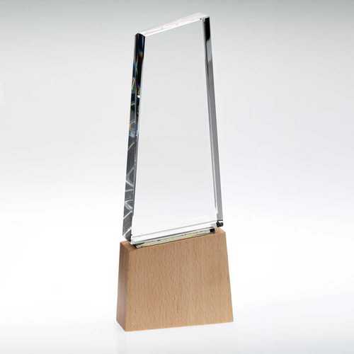 Clear Glass Block On Light Wood Base With Colour Flash (32mm Thick) - 10.25in