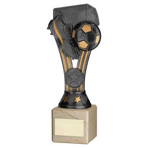 Pewter|Gold Plastic Wembley Figure On Cream Marble Trophy - (1in Cen) - 6.75in