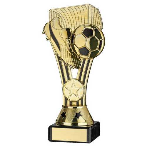 Gold|black Plastic Wembley Figure On Black Marble Trophy (1in Cen) - 6.75in