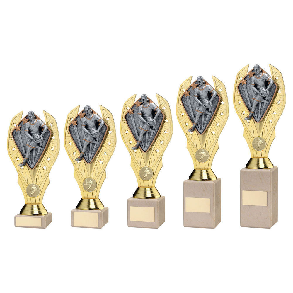 Gold Plastic Holder + Male Rugby Disc On Cream Marble Trophy (1in Cen) - 7.75in