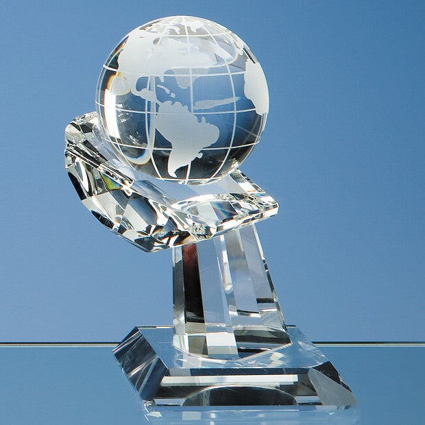 Optical Crystal Globe on Mounted Hand Award