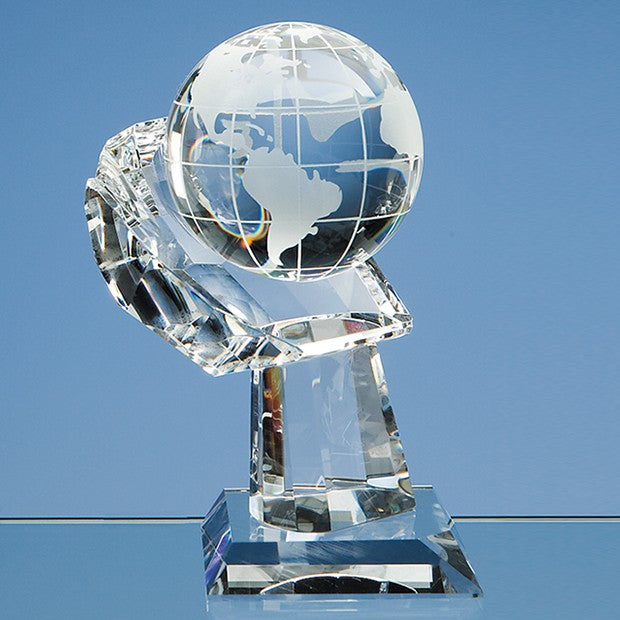 Optical Crystal Globe on Mounted Hand Award