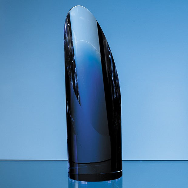 Clear & Sapphire Blue Optical Crystal Cylinder Award
