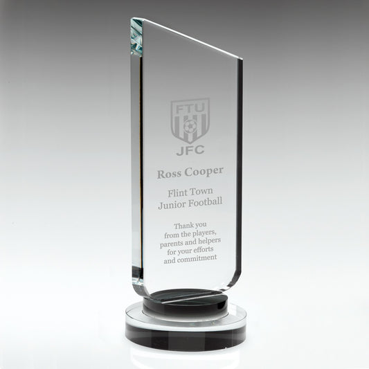 Clear Glass Plaque With Black Neck And Round Base