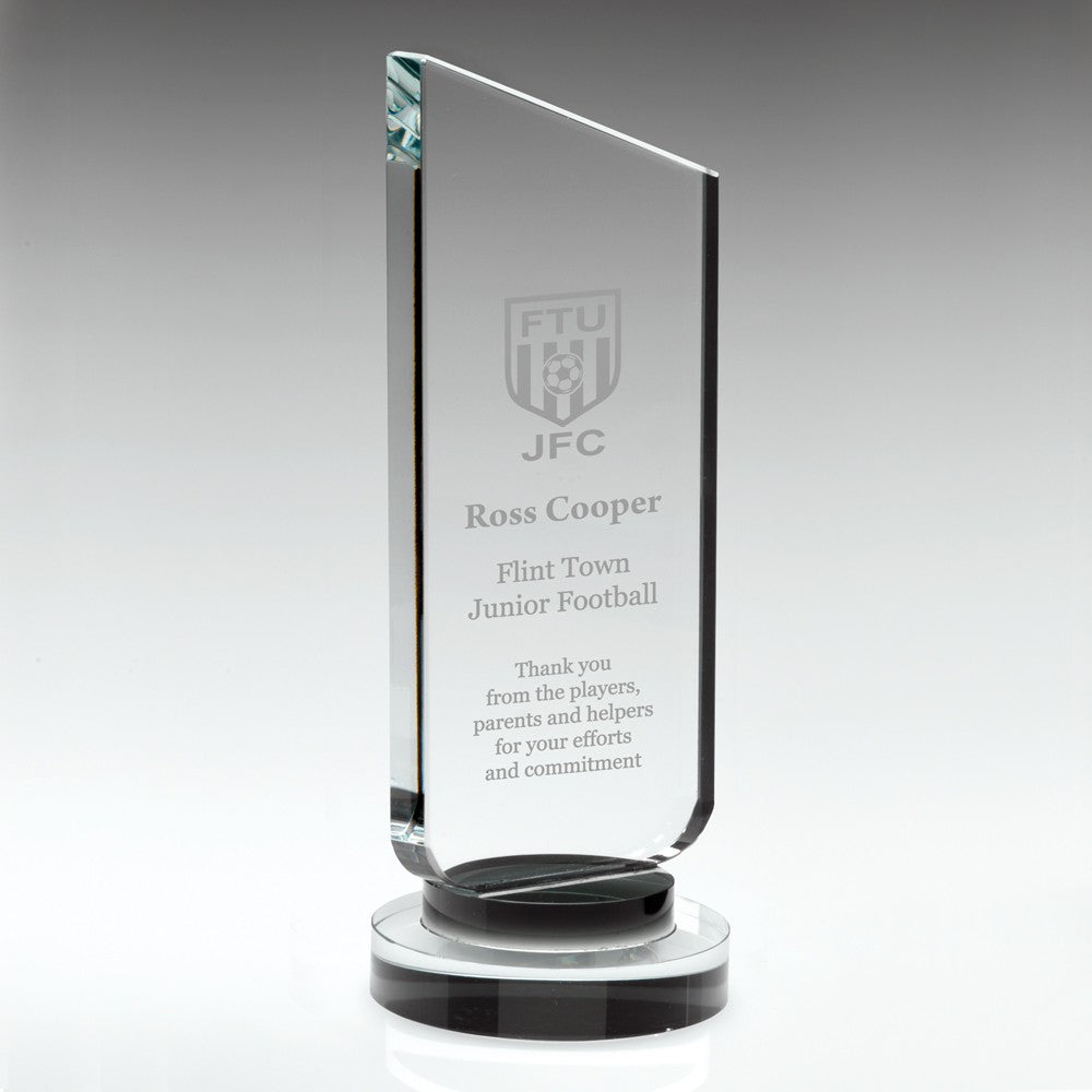 Clear Glass Plaque With Black Neck And Round Base