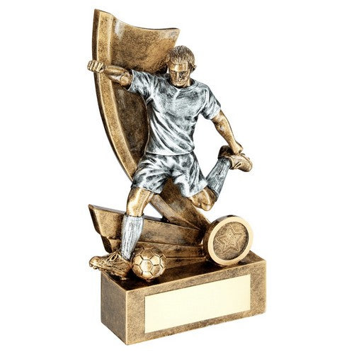 Brz-Pew-Gold Male Football Figure On Swoosh Backdrop With Plate - Available in 4 Sizes