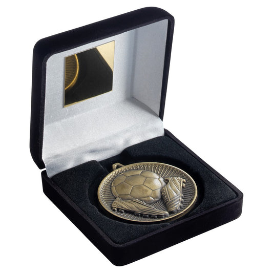 Black Velvet Box And 60mm Medal Football Trophy - 3 Colours
