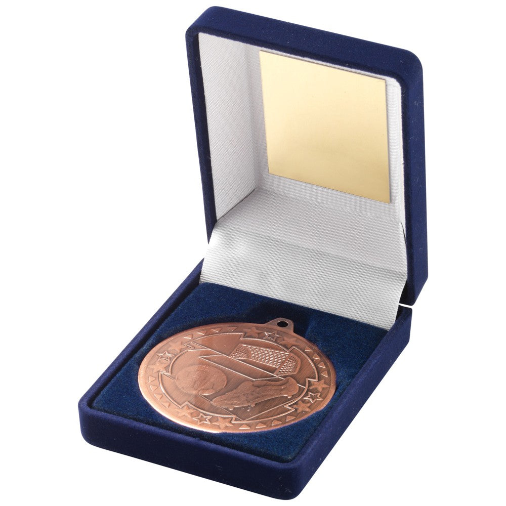Blue Velvet Box With Football Medal