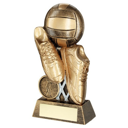 Brz-Gold Flatback Netball Trainers And Ball On Riser With Plate - Available in 3 Sizes