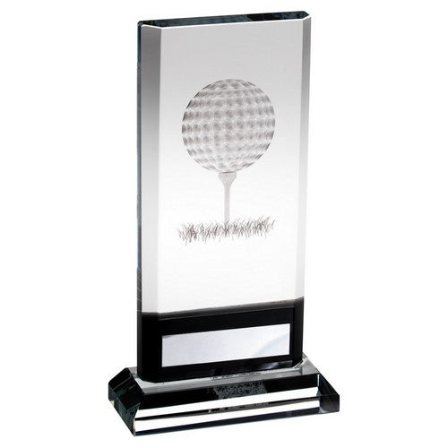 Clear-Black Glass Plaque With Lasered Golf Image And Plate (15mm Thick) - Available in 3 Sizes