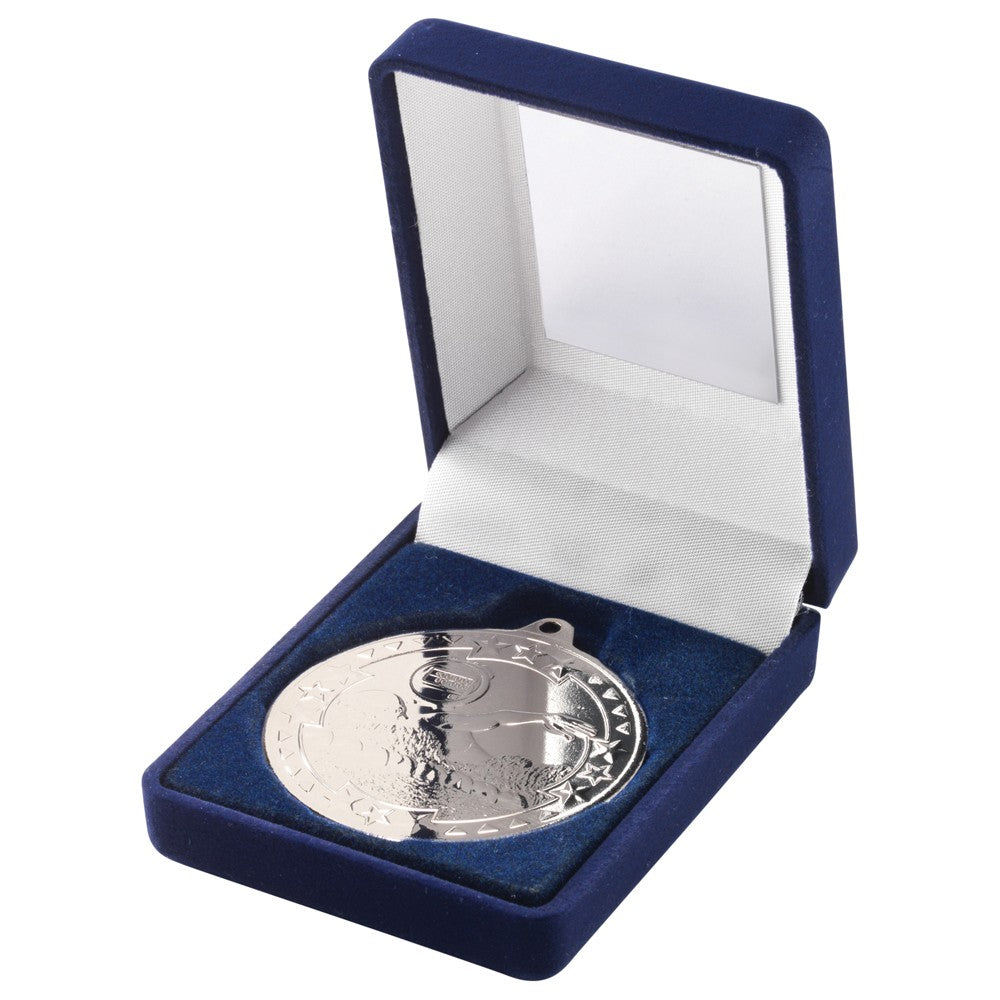 Blue Velvet Box With Swimming Medal