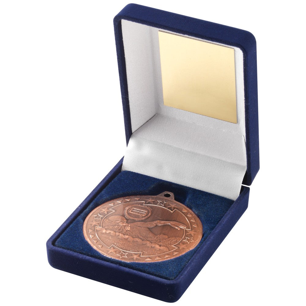 Blue Velvet Box With Swimming Medal