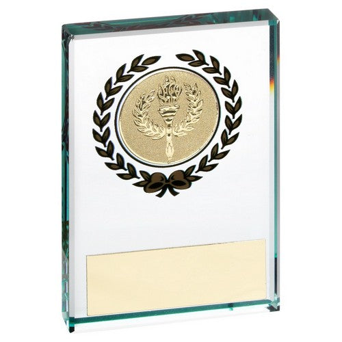 Jade Glass Block With Gold Wreath 12mm Thick With Plate - Available in 3 Sizes