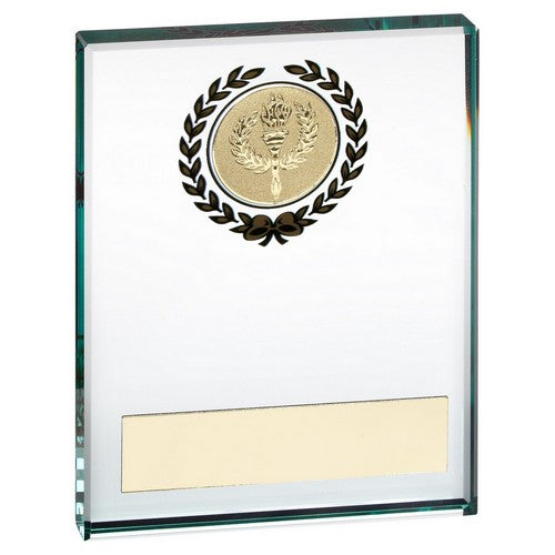 Jade Glass Block With Gold Wreath 12mm Thick With Plate - Available in 3 Sizes