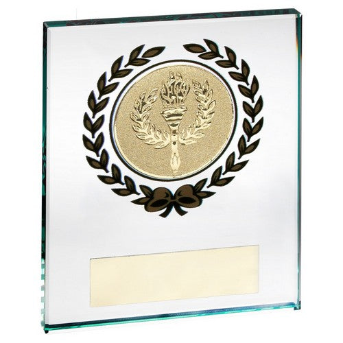 Jade Glass Block With Gold Wreath 12mm Thick With Plate - Available in 3 Sizes