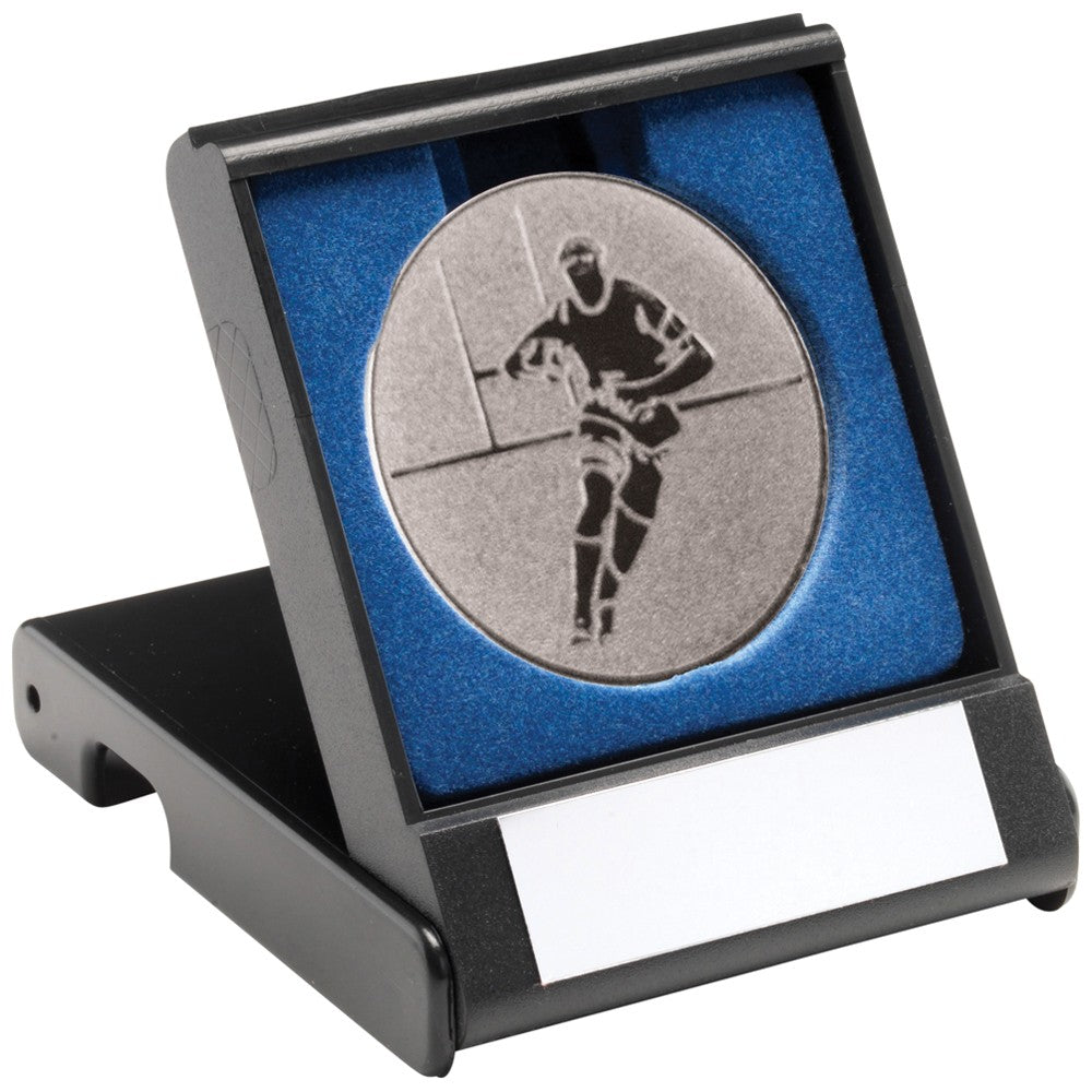 Black Plastic Box With Rugby Insert Trophy