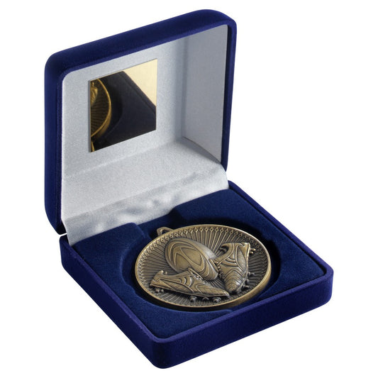 Blue Velvet Box And 60mm Medal Rugby Trophy - 3 Colours