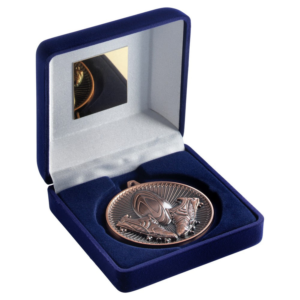 Blue Velvet Box And 60mm Medal Rugby Trophy - 3 Colours