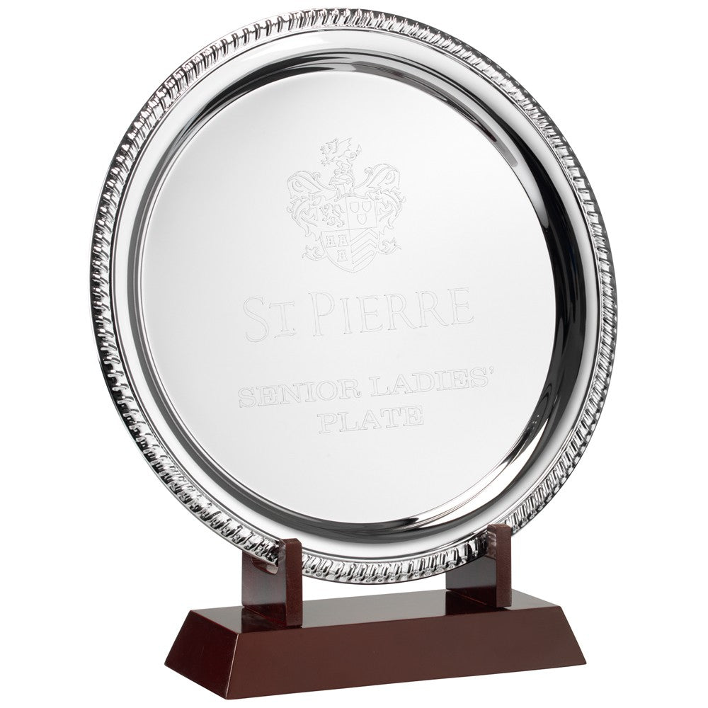Silver Plated 'Rope' Salver On Wooden Stand