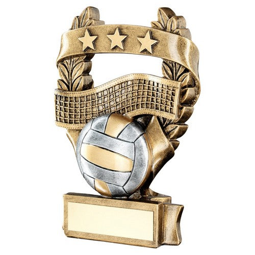 Brz-Pew-Gold Volleyball 3 Star Wreath Award Trophy - 3 Sizes