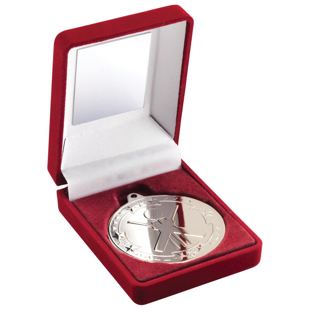 Red Velvet Box With Cricket Medal