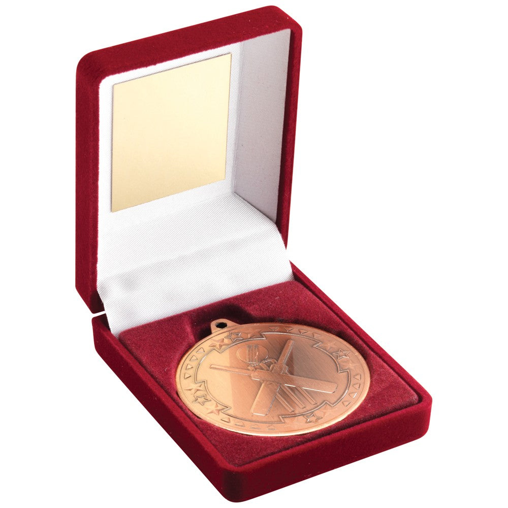 Red Velvet Box With Cricket Medal