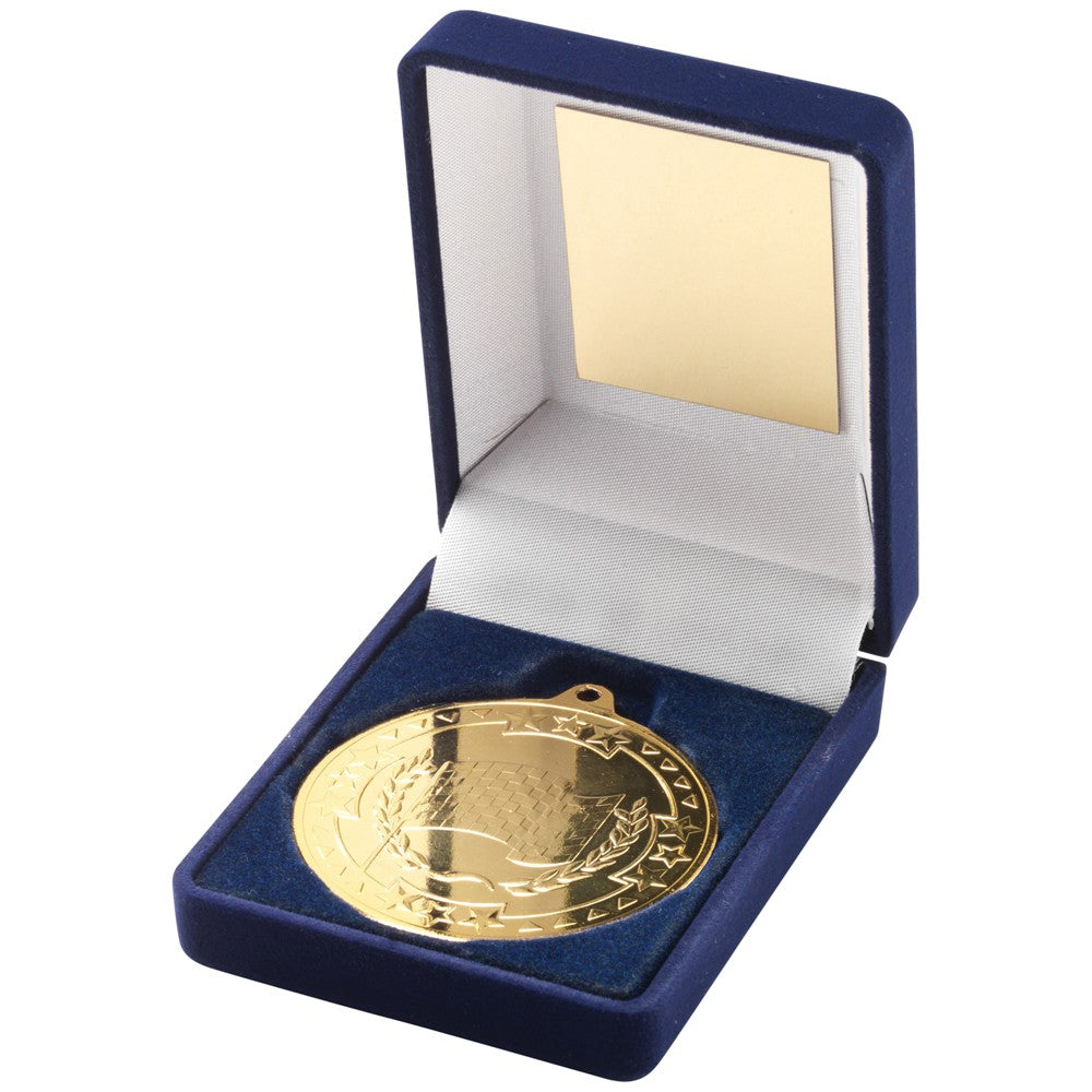 Blue Velvet Box With Motor Sport Medal