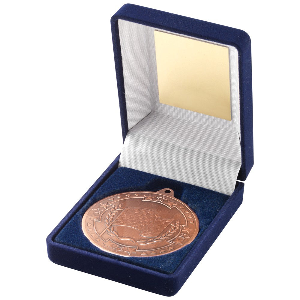 Blue Velvet Box With Motor Sport Medal