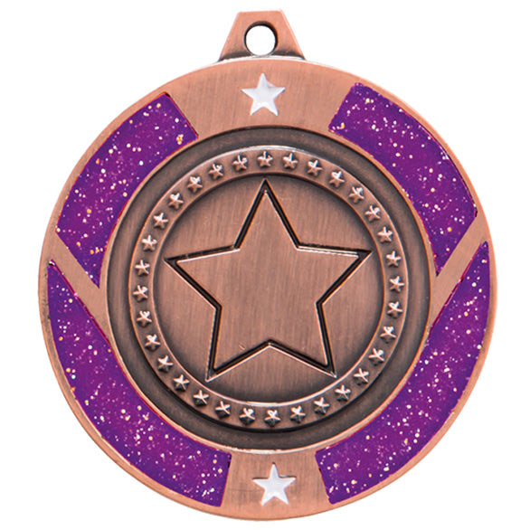 Glitter Star Medal Purple 50mm - Available in Gold, Silver and Bronze