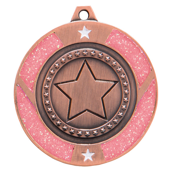 Glitter Star Medal Pink 50mm - Available in Gold, Silver and Bronze