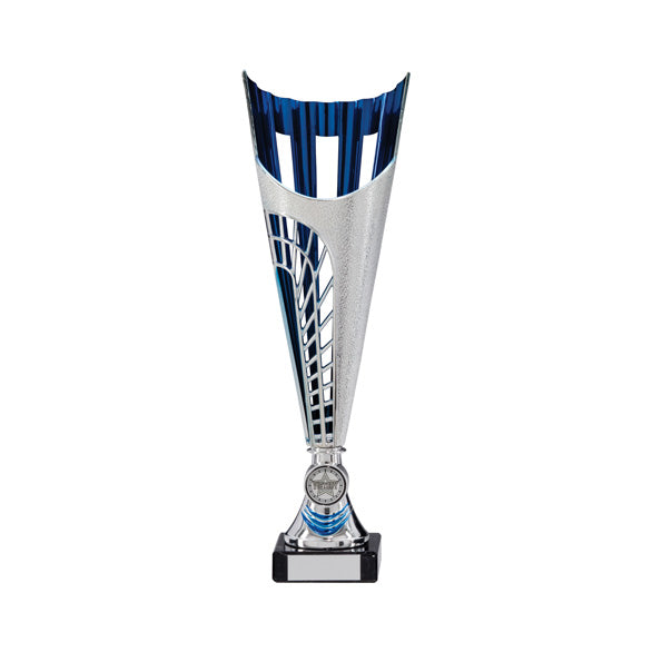Garrison Plastic Laser Cut Cup Silver & Blue - Available in 5 Sizes