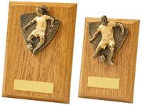 Light Oak Female Footballer Wood Plaque Trophy - 2 Sizes