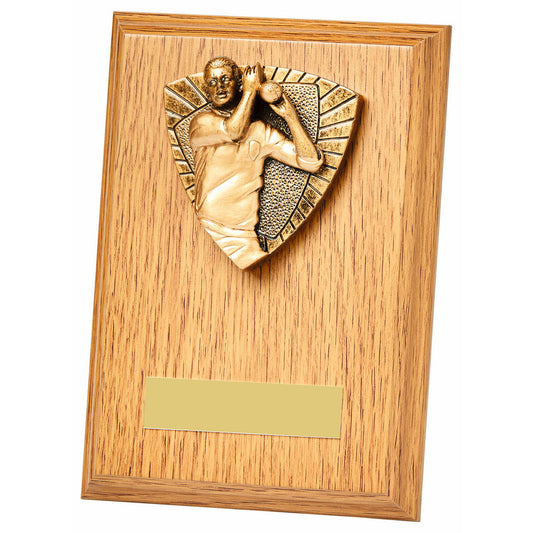 Cricket Bowler Wood Plaque Male - 2 Sizes