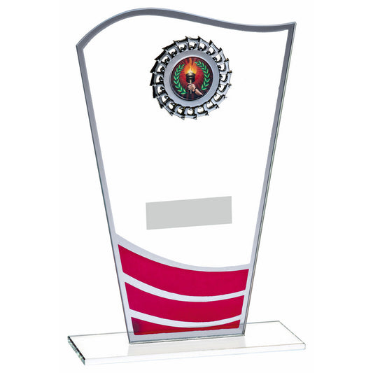 Glass Award with Red Waves and Silver Trim - 3 Sizes