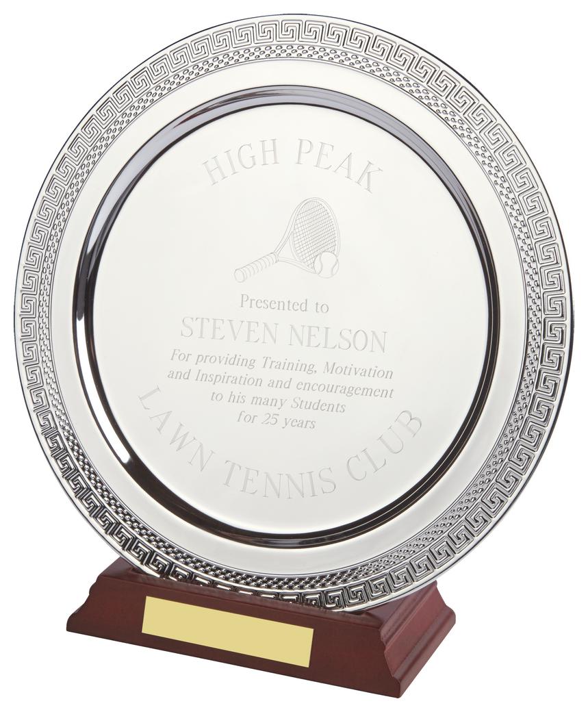 Silver Salver Award On Wood Stand