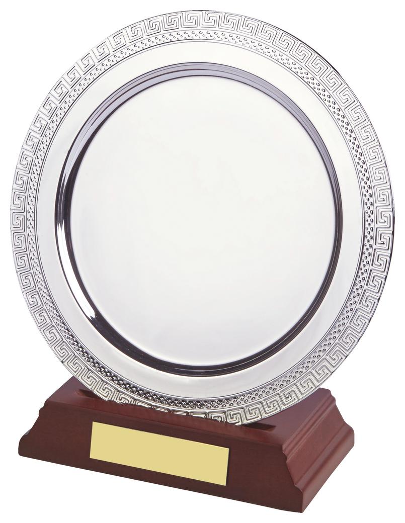 Silver Salver Award On Wood Stand