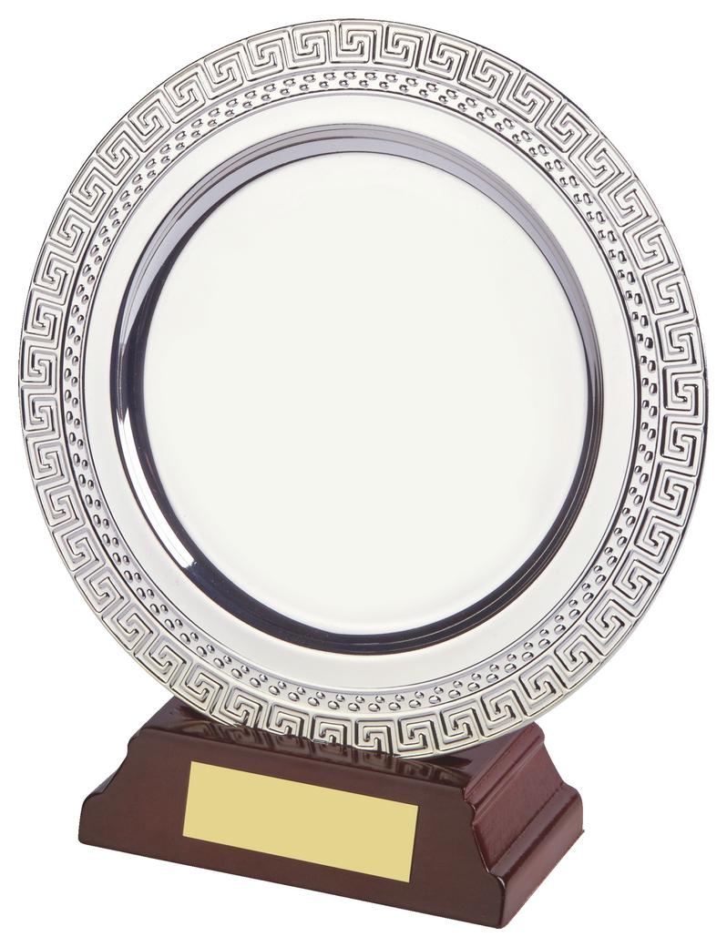 Silver Salver Award On Wood Stand