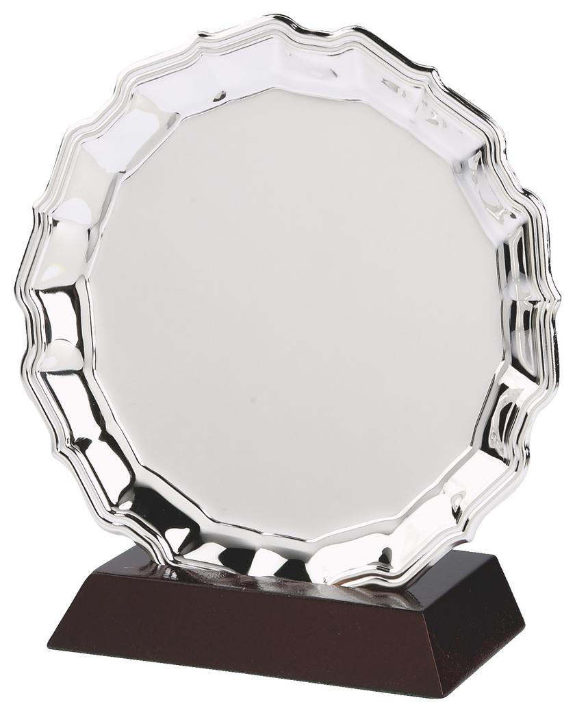 Heavy Nickel Plated Salver Award On Wood Stand