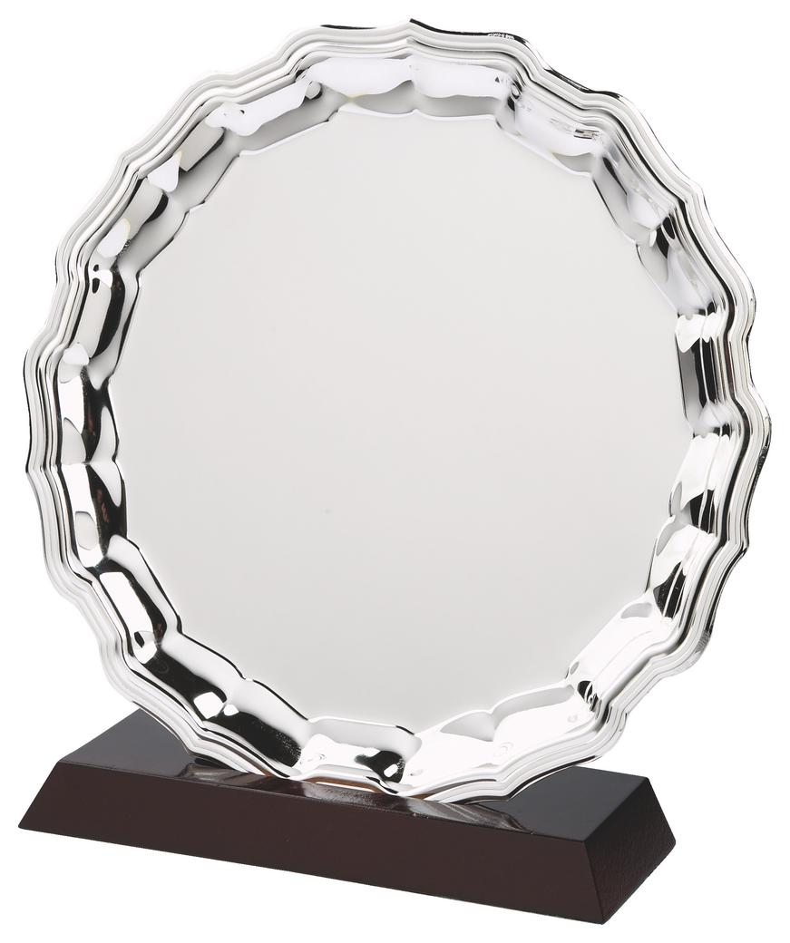 Heavy Nickel Plated Salver Award On Wood Stand