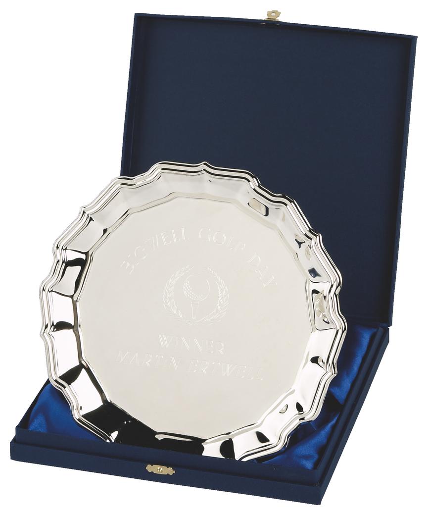 Heavy Nickel Plated Salver Award In Presentation Case