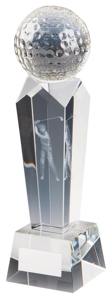 Crystal Column Golf Award With 3D Male Golfer