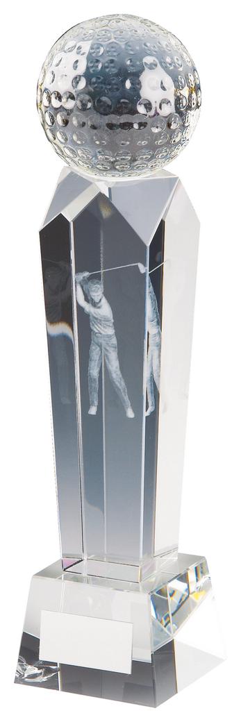 Crystal Column Golf Award With 3D Male Golfer