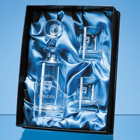 0.15ltr Handmade Round Mini Decanter & 2 Shot Glasses Gift Set