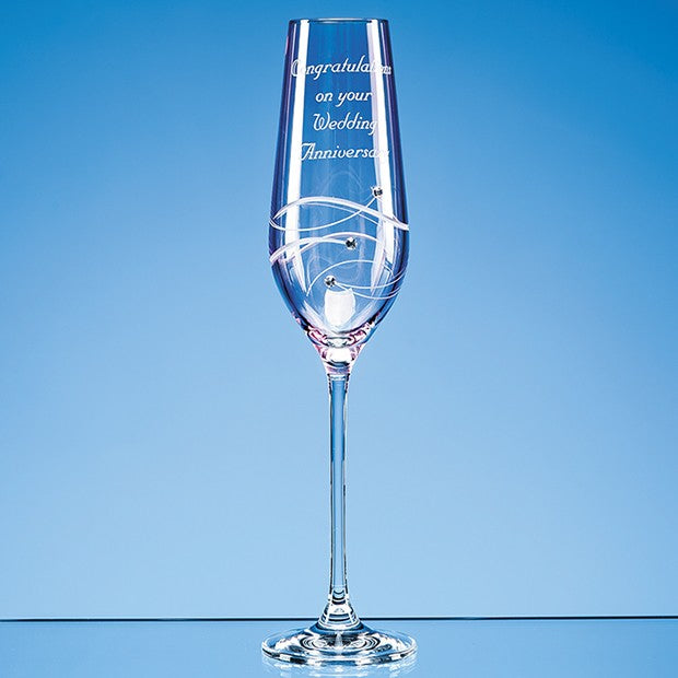 Single Pink Diamante Champagne Flute with Spiral Design Cutting