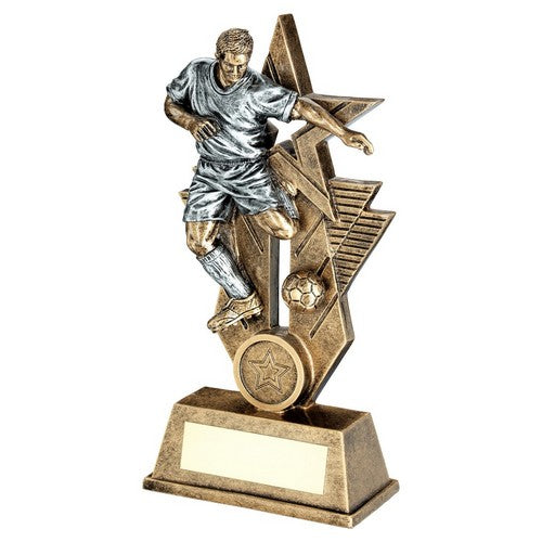 Brz-Pew-Gold Male Football Figure On Star Backdrop With Plate - Available in 3 Sizes