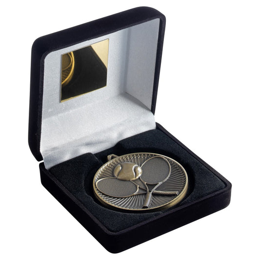 Black Velvet Box And 60mm Medal Tennis Trophy - 3 Colours