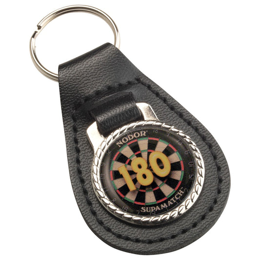 6.5cm Darts "180" Black Leather Key Fob - 2.5In