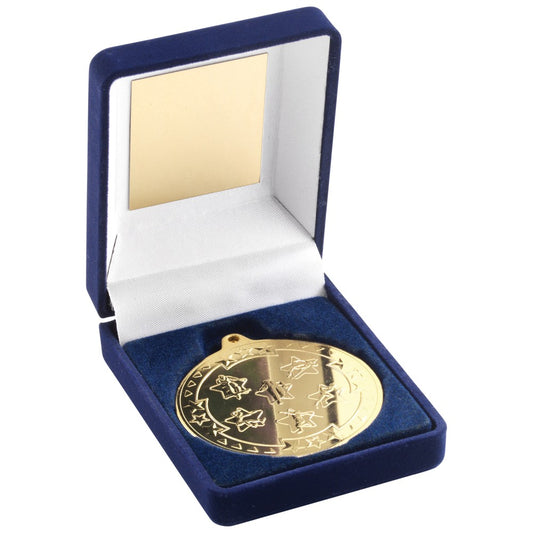 Blue Velvet Box With Multi Athletics Medal