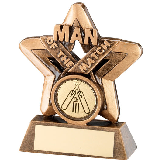 9.5cm Bronze & Gold Man Of The Match Mini Star Cricket Trophy