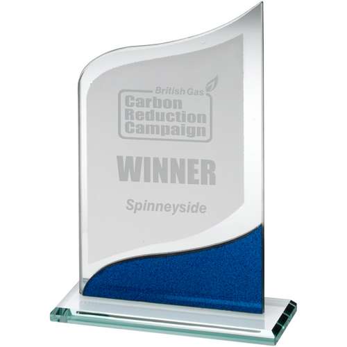 Jade Glass Pointed Plaque With Blue-Silver Detail - Available in 3 Sizes